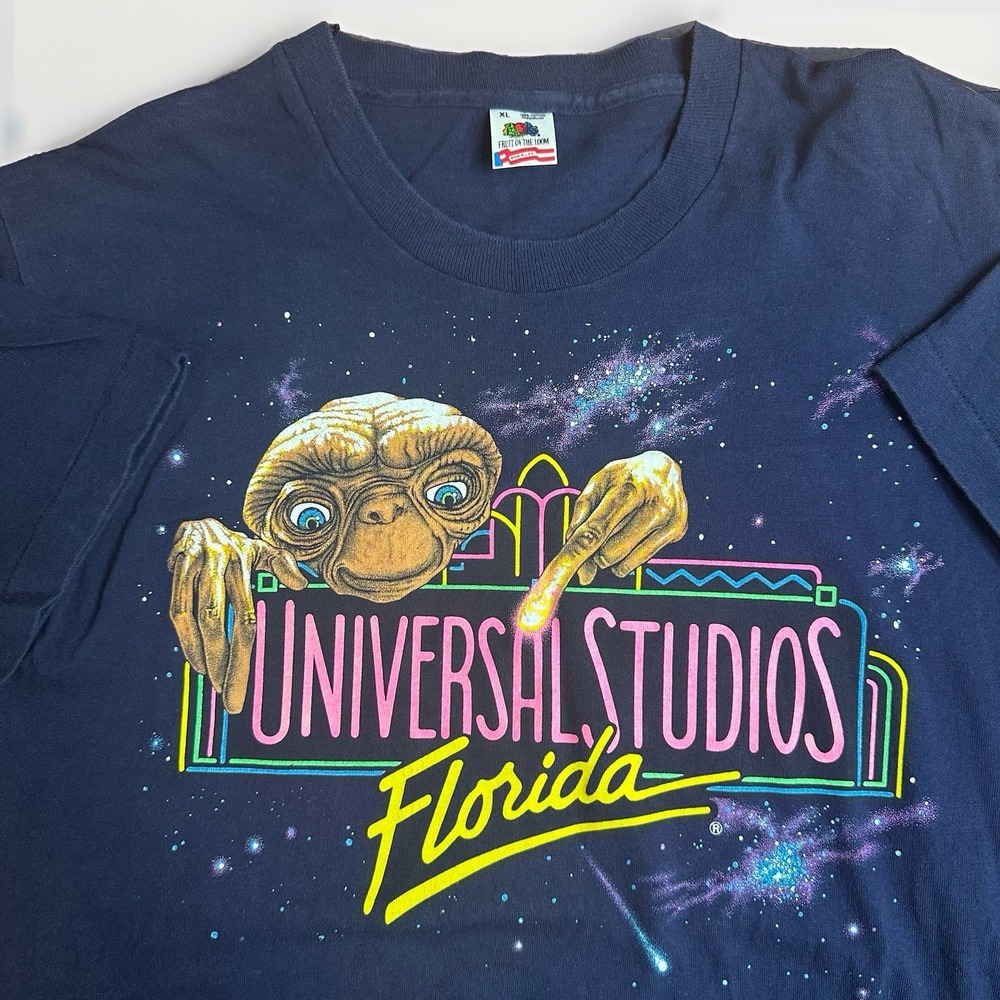 Vintage 90s E.T. Universal Studios Florida Shirts Mens XL Navy Single Stitch USA